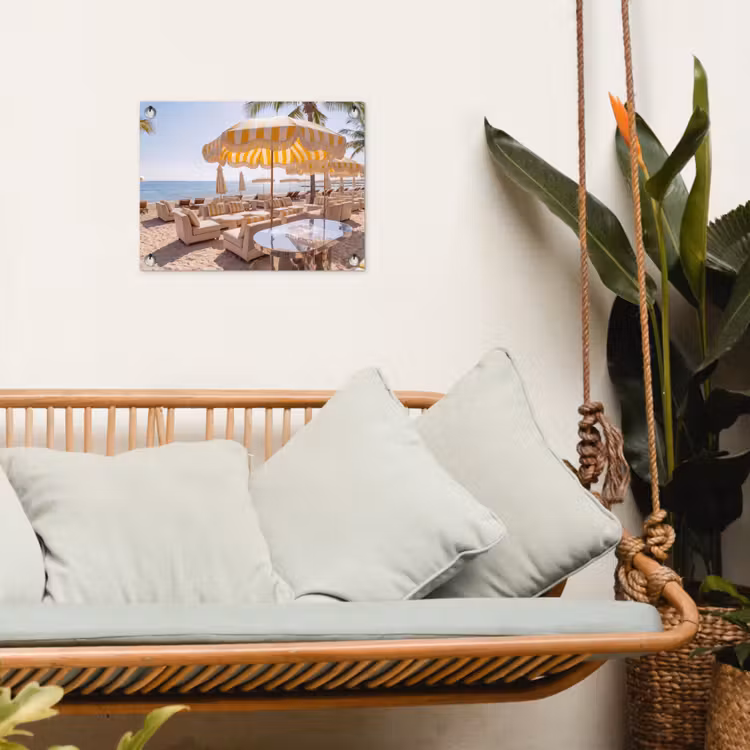Strand - Ligbedden - Vakantie - Modern - Geel tuinposter los doek klein -sfeer7