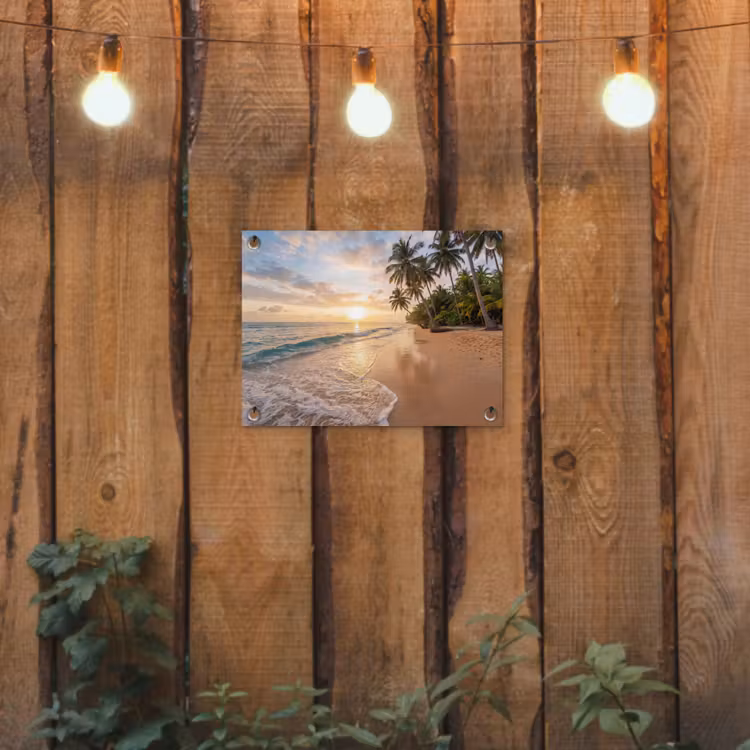 Strand - Zonsondergang - Tropisch - Natuur - Goud tuinposter los doek klein -sfeer1