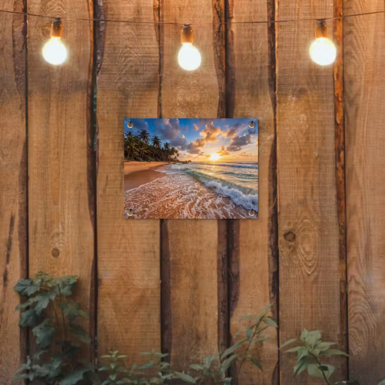 Strand - Zonsondergang - Golven - Natuur - Goud tuinposter los doek klein -sfeer1