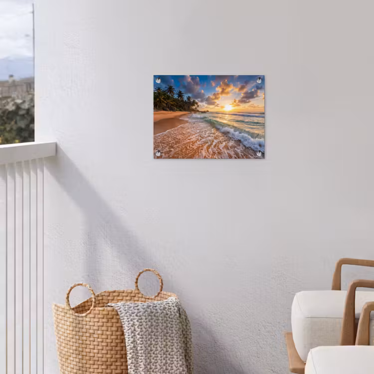 Strand - Zonsondergang - Golven - Natuur - Goud tuinposter los doek klein -sfeer8