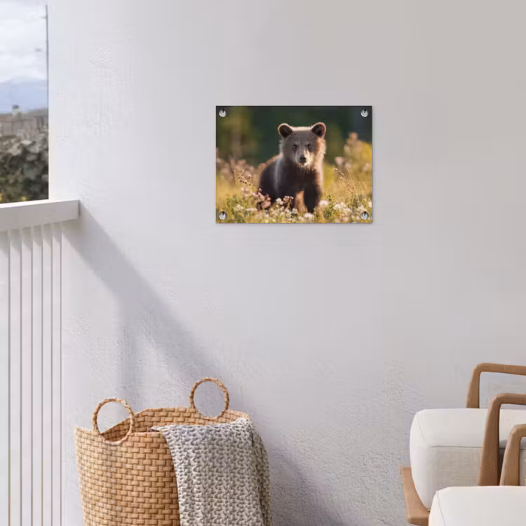 Beer - Bloemenveld - Gras tuinposter los doek klein -sfeer8
