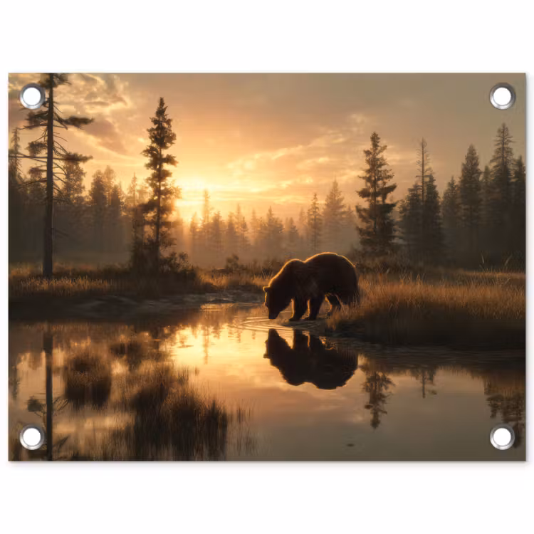 Beer - water - Bos - Ochtendlicht tuinposter los doek klein -3d