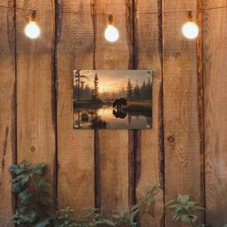 Beer - water - Bos - Ochtendlicht tuinposter los doek klein -sfeer1