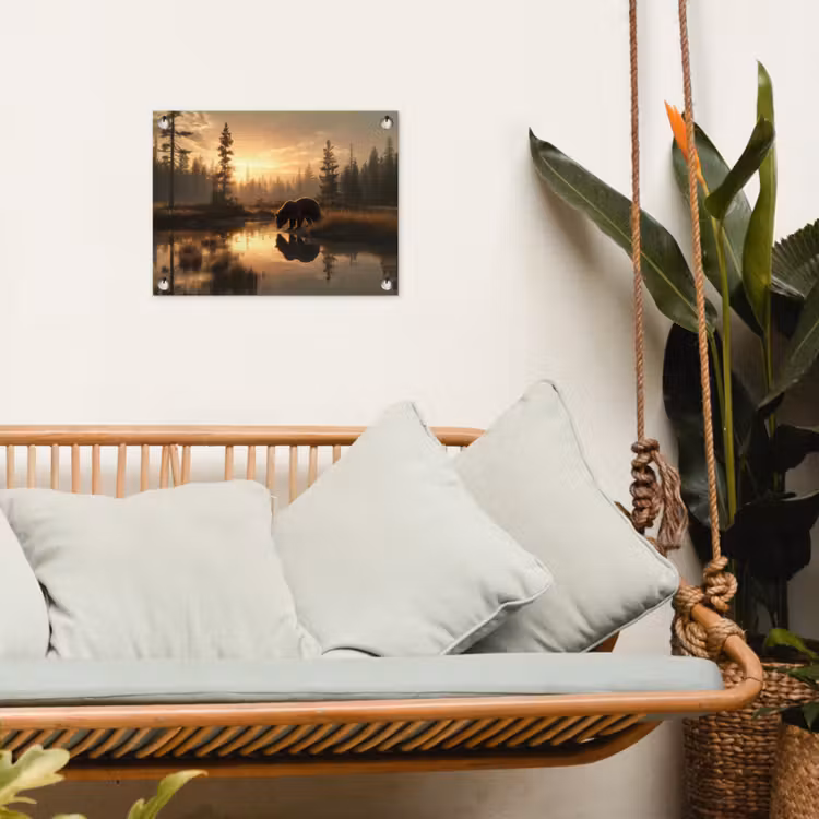 Beer - water - Bos - Ochtendlicht tuinposter los doek klein -sfeer7