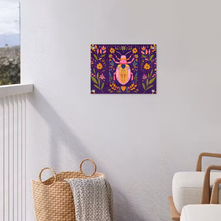 Kever - Felgekleurd - Bloemen - Bladeren tuinposter los doek klein -sfeer8