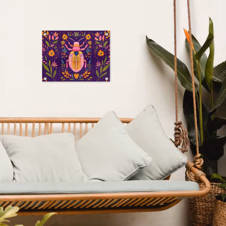 Kever - Felgekleurd - Bloemen - Bladeren tuinposter los doek klein -sfeer7