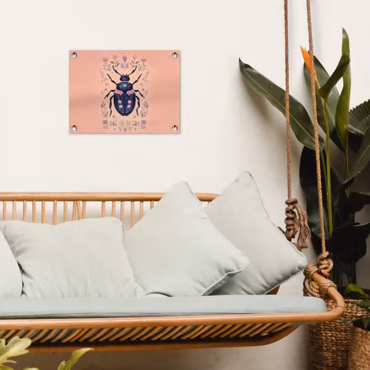 Kever - Donkerblauw - Bloemen - Sierlijk tuinposter los doek klein -sfeer7