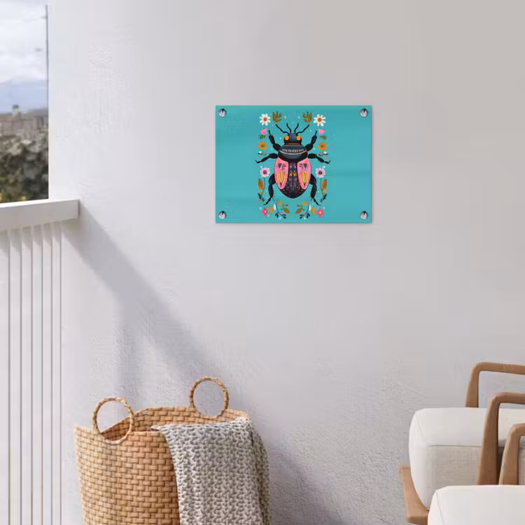 Kever - Bloemmotieven - Turquoise - Bladeren tuinposter los doek klein -sfeer8