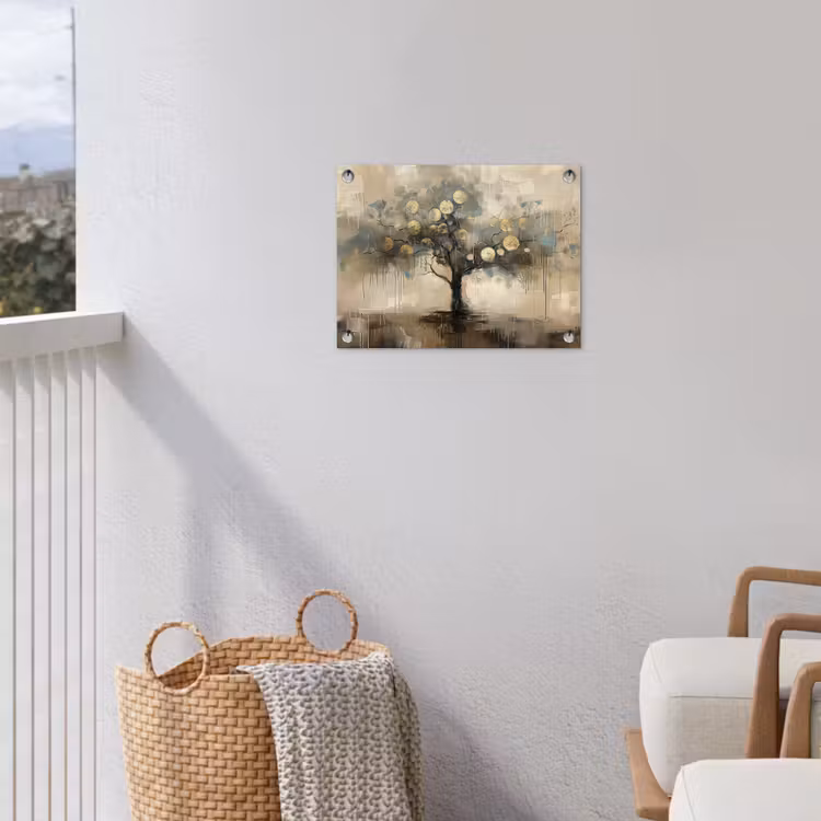 Beige - Abstract - Boom - Goud tuinposter los doek klein -sfeer8