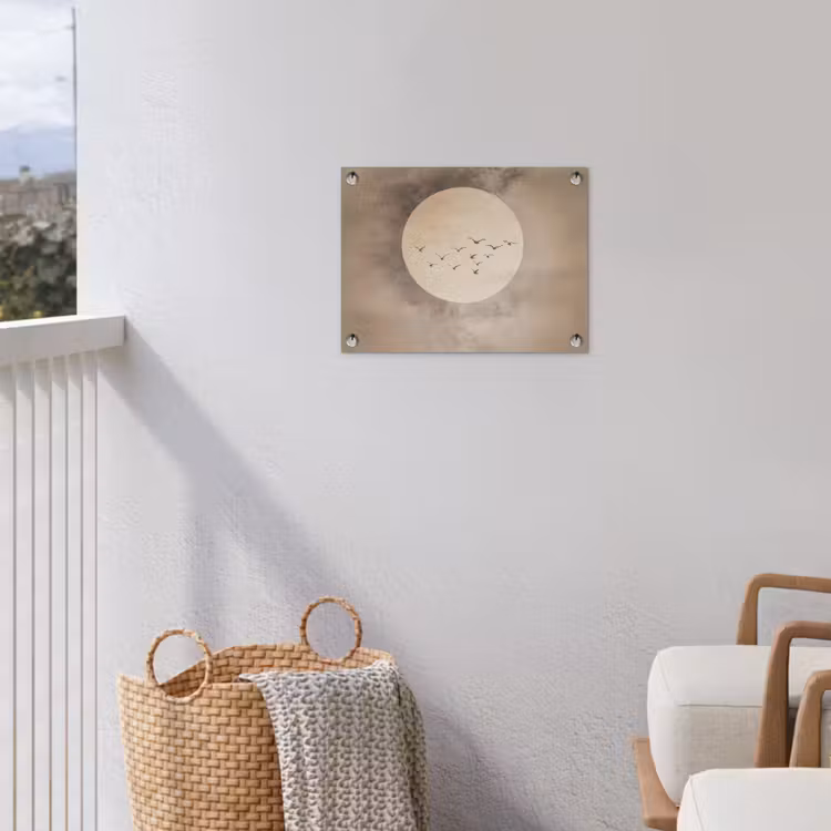 Vogel - Beige - Japandi tuinposter los doek klein -sfeer8