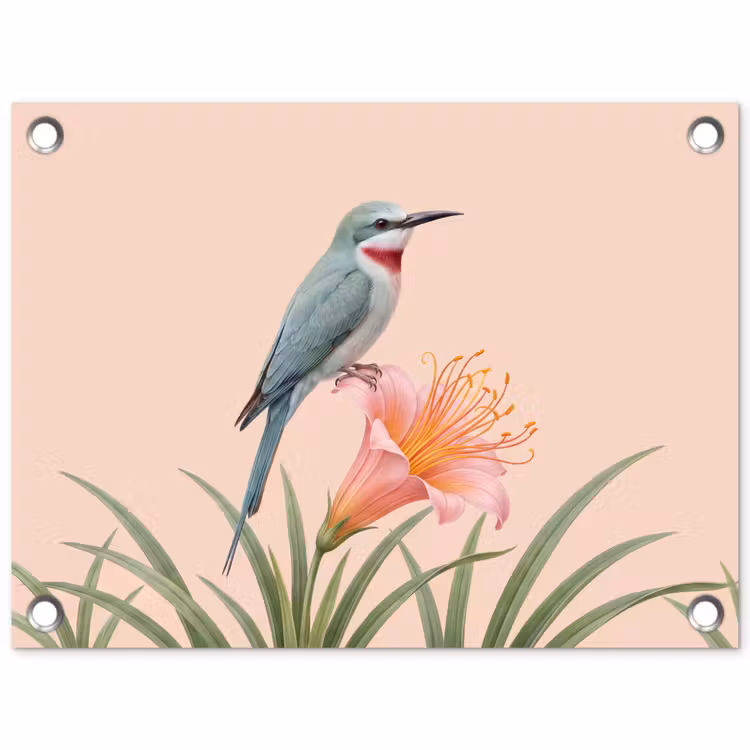 Vogel - Bloem - Natuur - Roze tuinposter los doek klein -3d