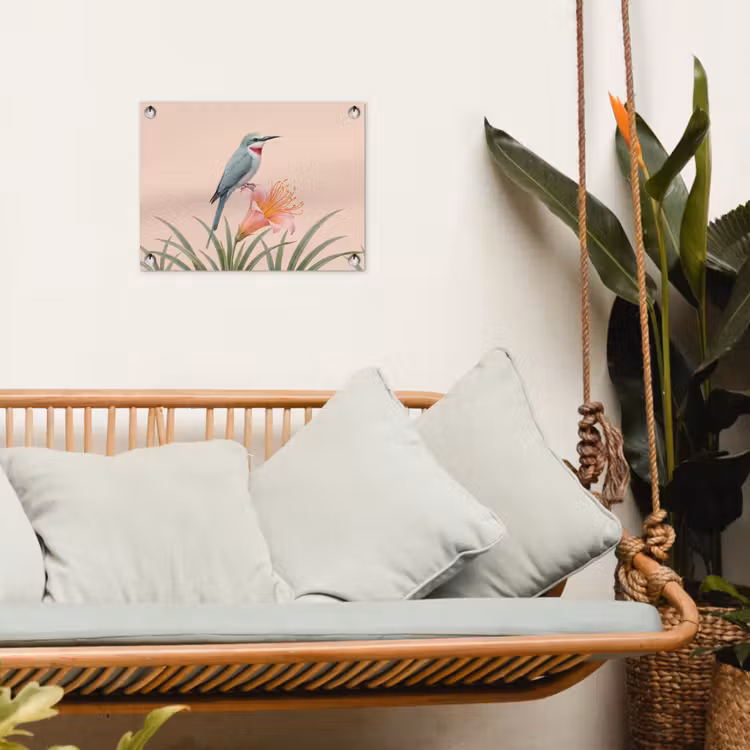 Vogel - Bloem - Natuur - Roze tuinposter los doek klein -sfeer7