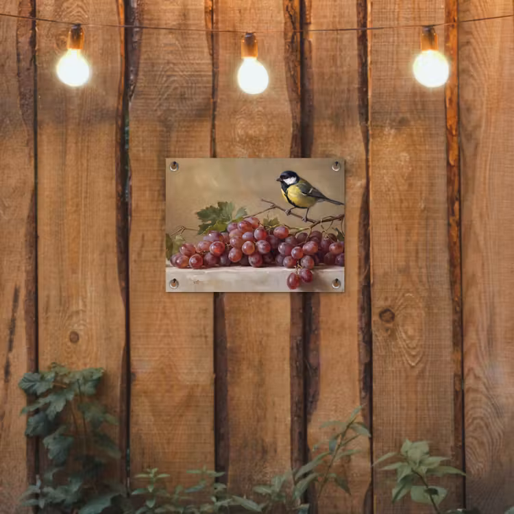 Garden Poster - Bird - Grapes - Still Life - Vogel - Druiven - Stilleven tuinposter los doek klein