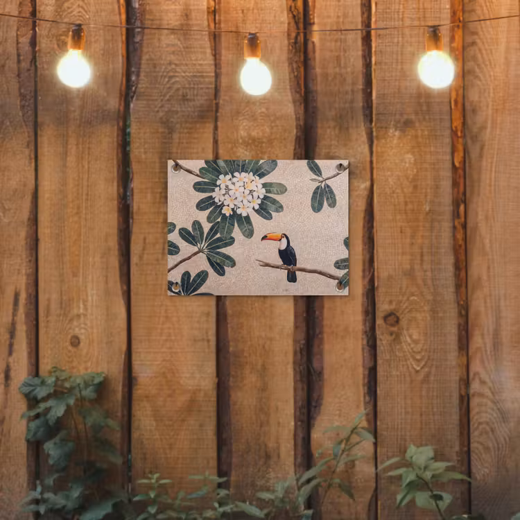 Vogel - Mozaïek - Tropisch - Natuur - Kleurrijk tuinposter los doek klein -sfeer1