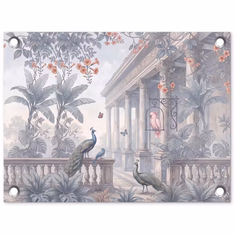Vogel - Pauw - Architectuur - Klassiek - Groen tuinposter los doek klein -3d