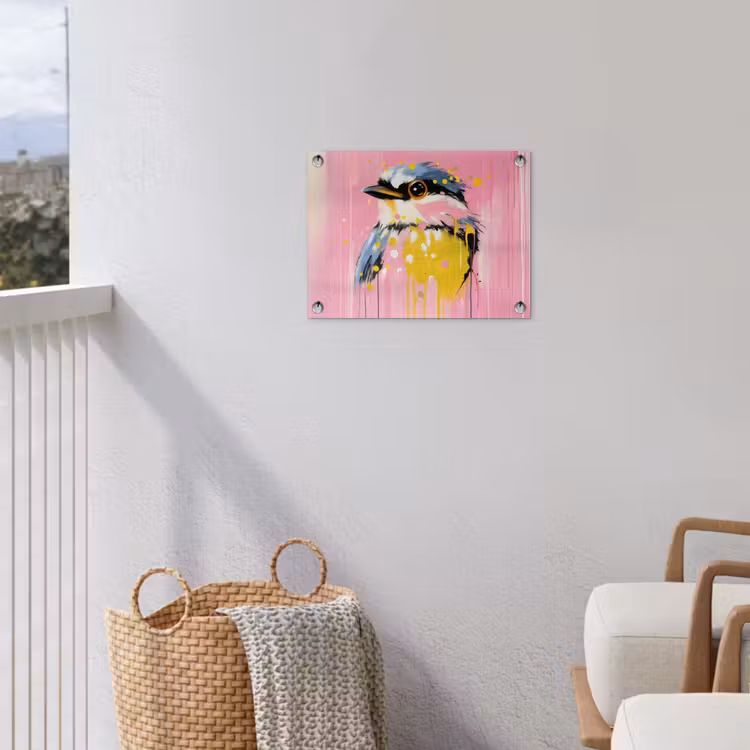 Vogel - Roze - Geel - Blauw tuinposter los doek klein -sfeer8