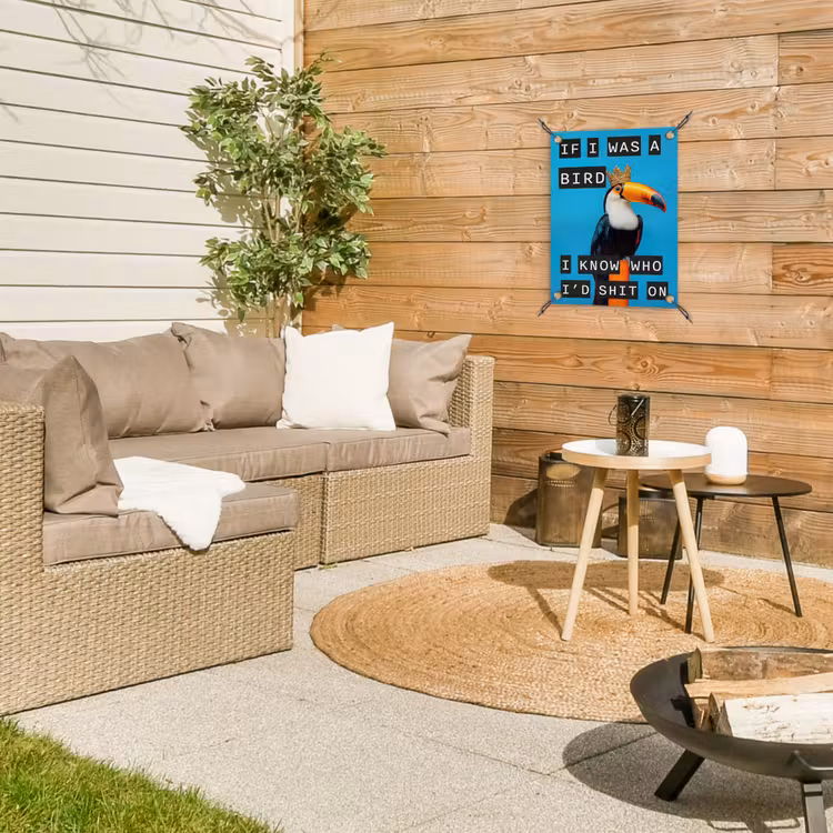 Vogel - Toekan - Blauw - Quotes tuinposter los doek klein -sfeer4