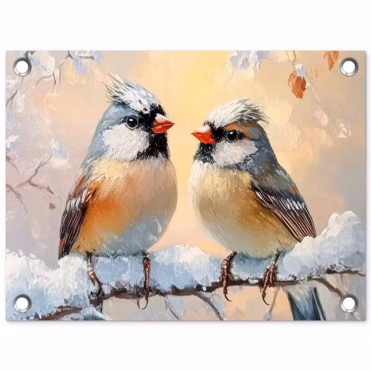 Vogels - Tak - Winter - Sneeuw tuinposter los doek klein -3d