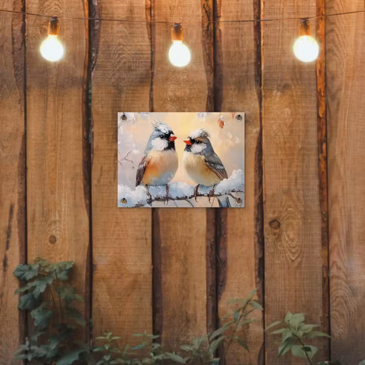 Vogels - Tak - Winter - Sneeuw tuinposter los doek klein -sfeer1
