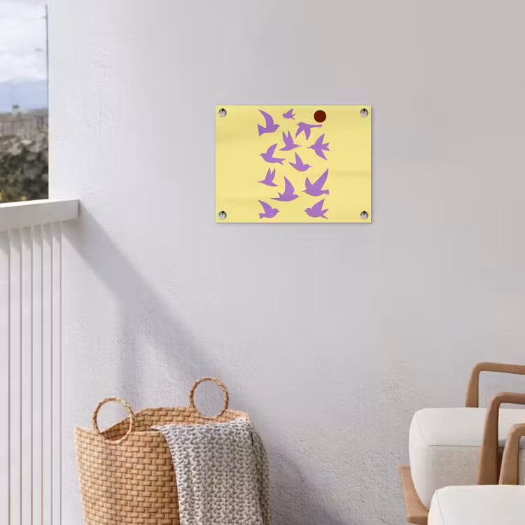Vogels - Cirkel - Geel - Beweging tuinposter los doek klein -sfeer8