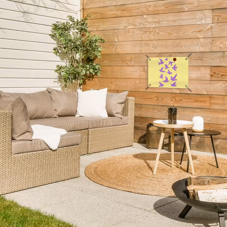 Vogels - Cirkel - Geel - Beweging tuinposter los doek klein -sfeer4