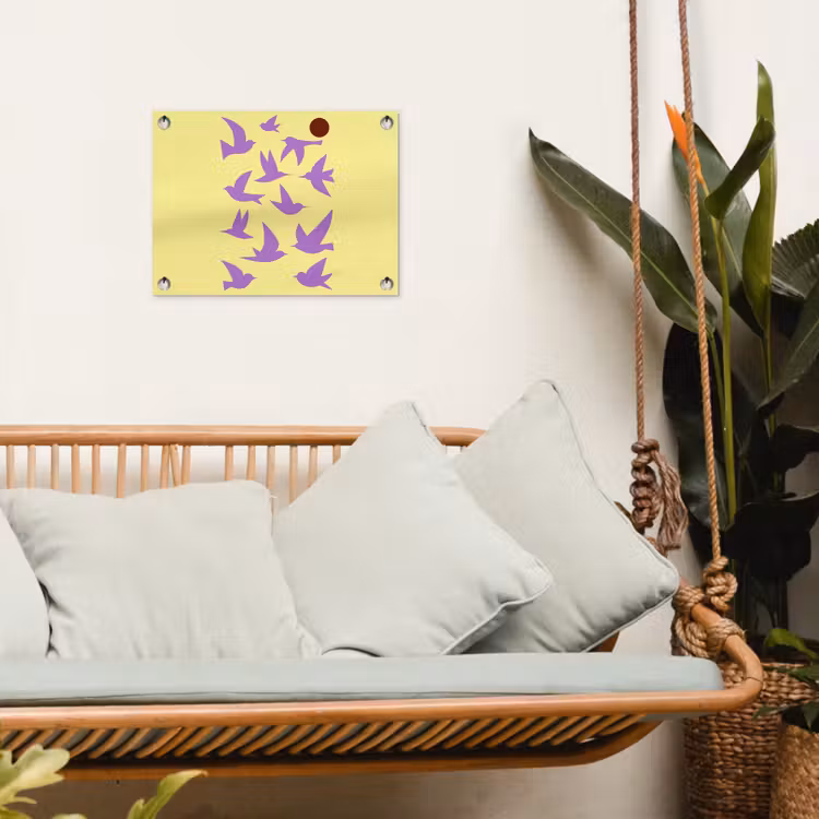 Vogels - Cirkel - Geel - Beweging tuinposter los doek klein -sfeer7