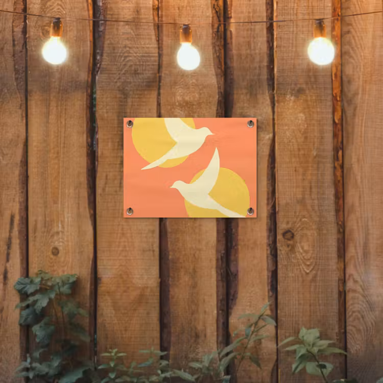 Vogels - Cirkels - Geel tuinposter los doek klein -sfeer1