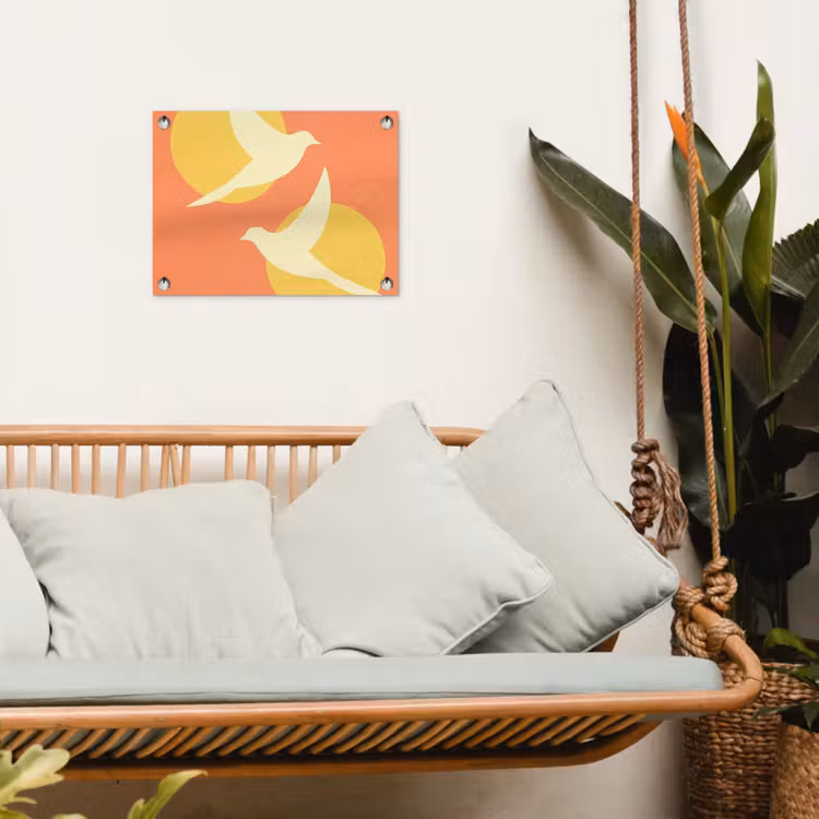 Vogels - Cirkels - Geel tuinposter los doek klein -sfeer7
