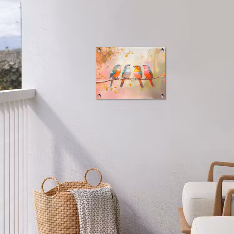 Vogels - Kleurrijk - Tak tuinposter los doek klein -sfeer8