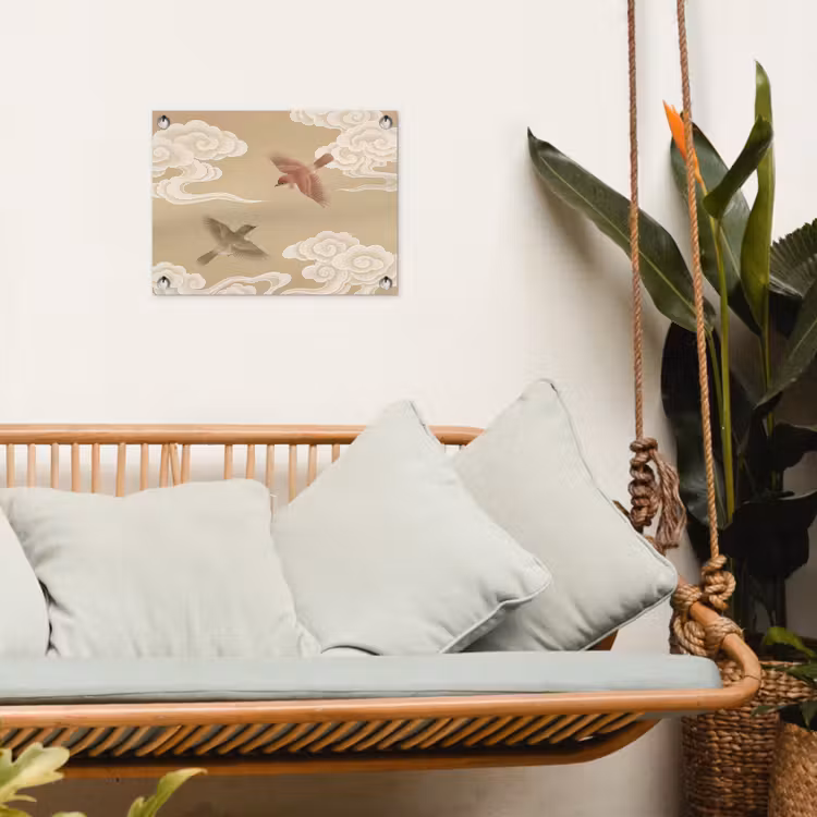 Vogels - Vliegen - Beige tuinposter los doek klein -sfeer7