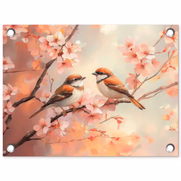 Vogels - Romantic - Bloesemtak tuinposter los doek klein -3d