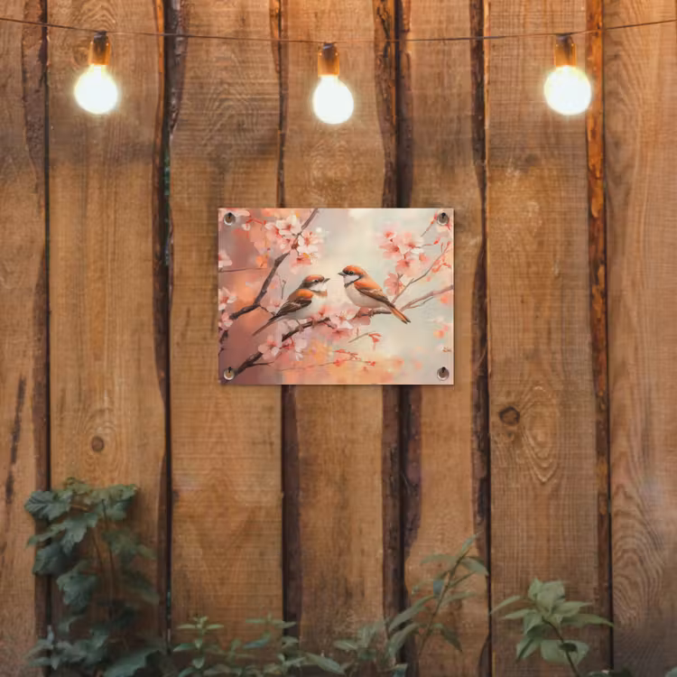Vogels - Romantic - Bloesemtak tuinposter los doek klein -sfeer1
