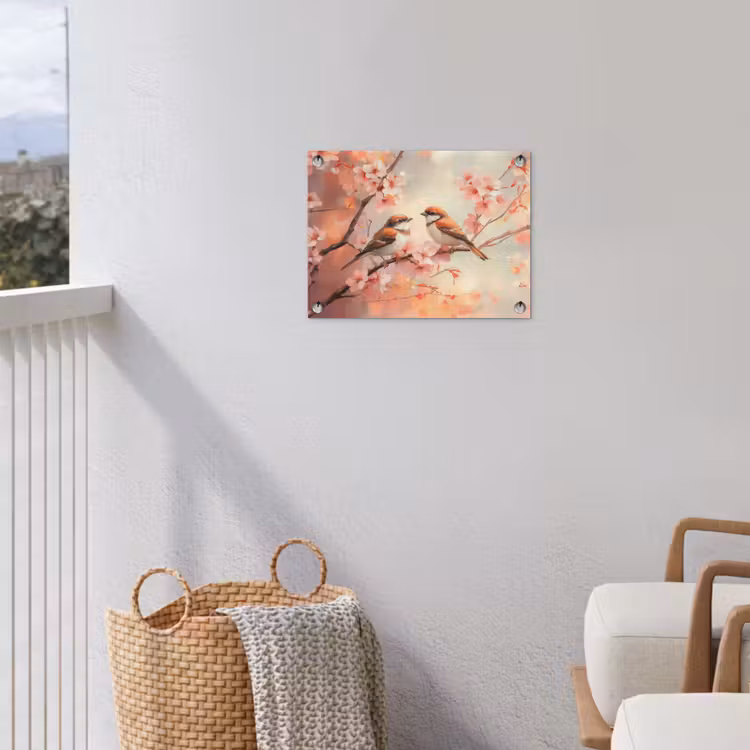 Vogels - Romantic - Bloesemtak tuinposter los doek klein -sfeer8