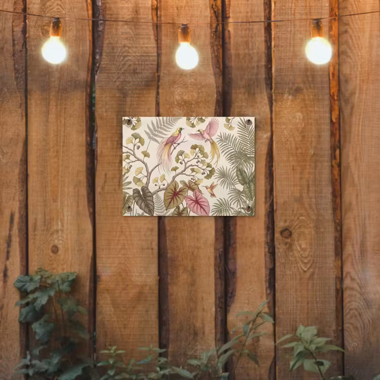 Vogels - Tropisch - Botanisch - Roze tuinposter los doek klein -sfeer1