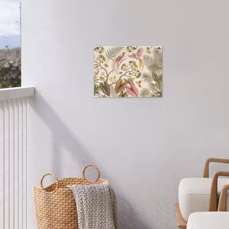 Vogels - Tropisch - Botanisch - Roze tuinposter los doek klein -sfeer8