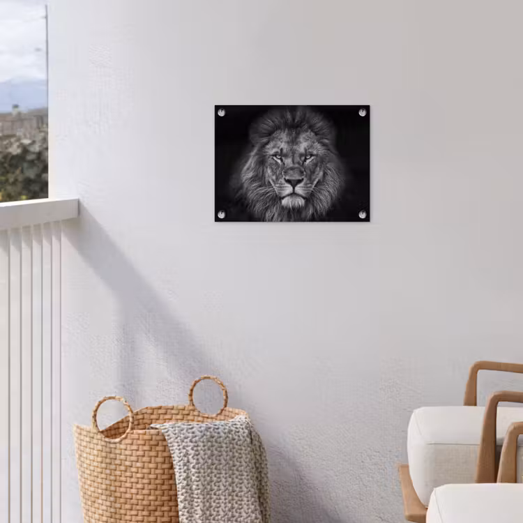 Zwart-wit portret van een leeuw tuinposter los doek klein -sfeer8
