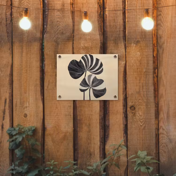 Zwart - Bladeren - Strepen - Minimalistisch tuinposter los doek klein -sfeer1