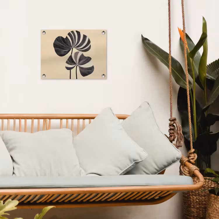 Zwart - Bladeren - Strepen - Minimalistisch tuinposter los doek klein -sfeer7