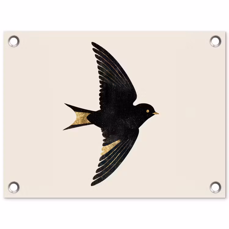 Zwarte zwaluw - Gouden accenten - Lichte achtergrond tuinposter los doek klein -3d