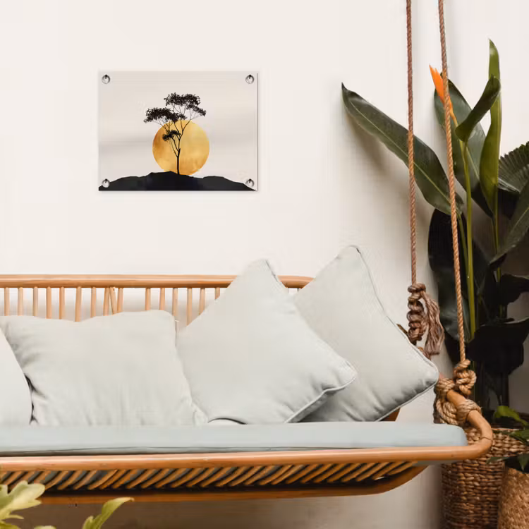 Zwarte boom - Gouden cirkel - Heuvel tuinposter los doek klein -sfeer7