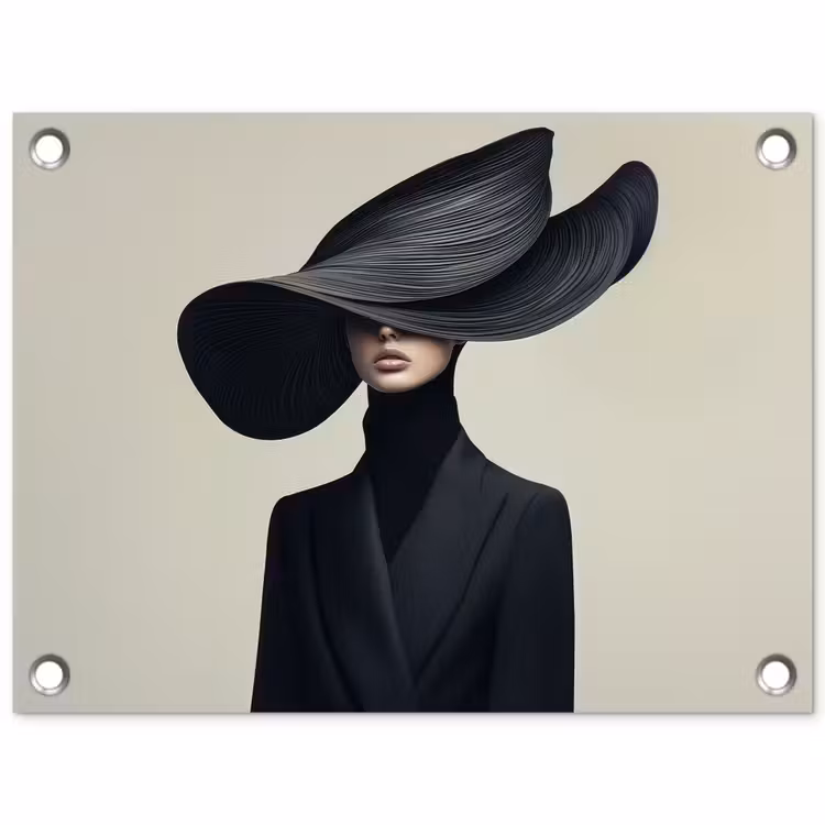 Zwart - Vrouw - Hoed tuinposter los doek klein -3d
