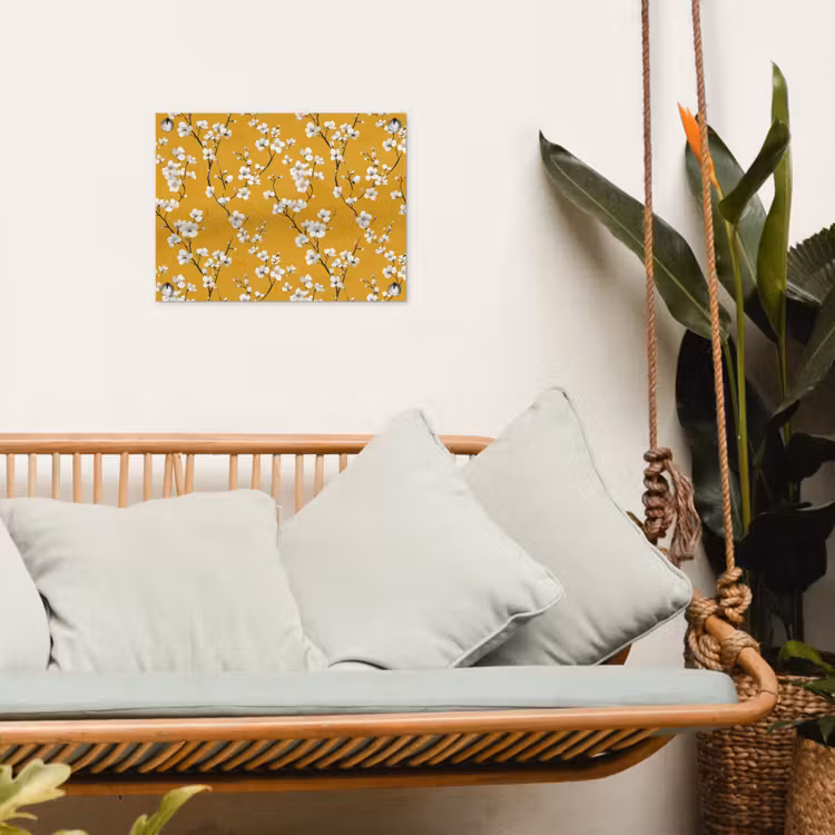 Bloesemtak - Aquarel - Geel tuinposter los doek klein 239 -sfeer7