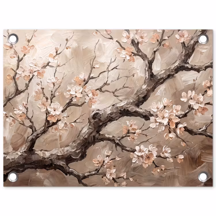 Bloesem - Takken - Schilderij - Beige - Serene tuinposter los doek klein -3d