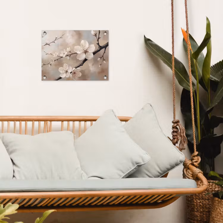 Bloesem - Takken - Schilderij - Beige - Serene tuinposter los doek klein -sfeer7