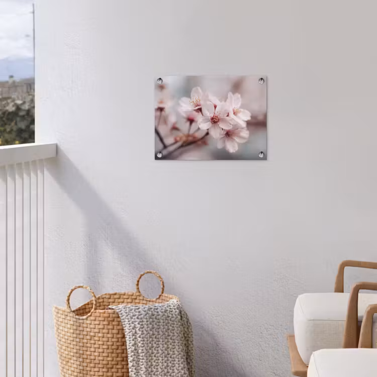 Bloesems - Meeldraden - Geel - Wazig tuinposter los doek klein -sfeer8