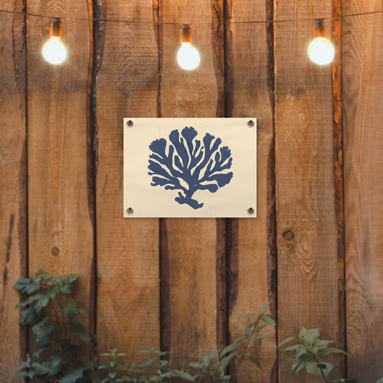 Blauw koraal - Vertakkingen - Beige tuinposter los doek klein -sfeer1