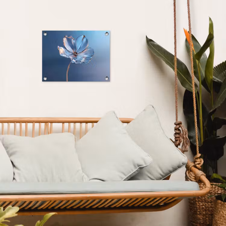 Blauw - Bloem - Glazen - Sierlijk tuinposter los doek klein -sfeer7
