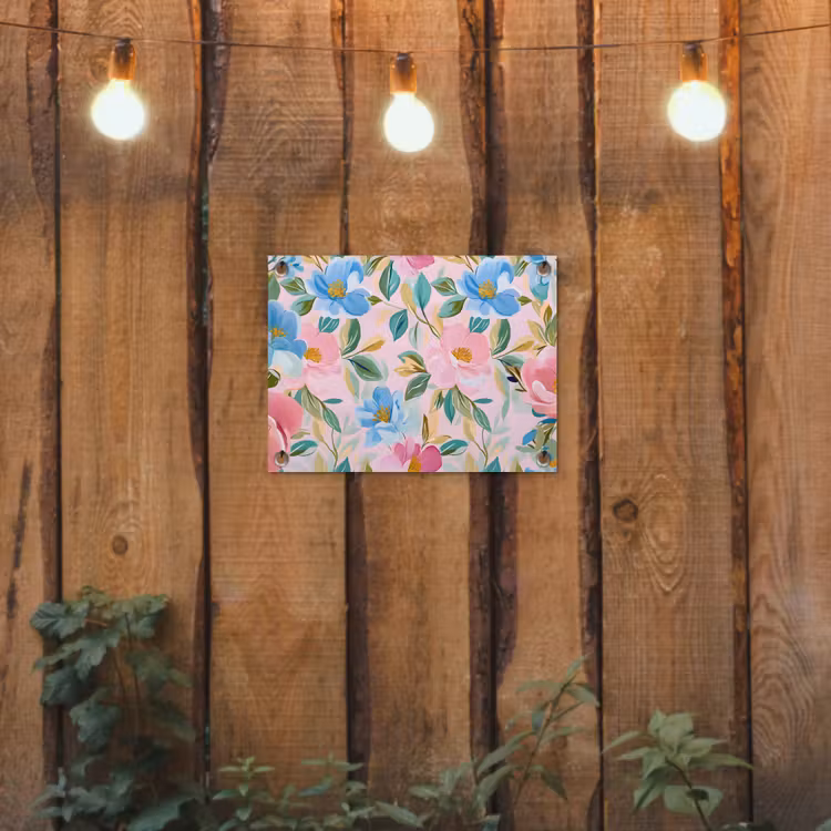 Blauw - Roze - Bloemen tuinposter los doek klein -sfeer1