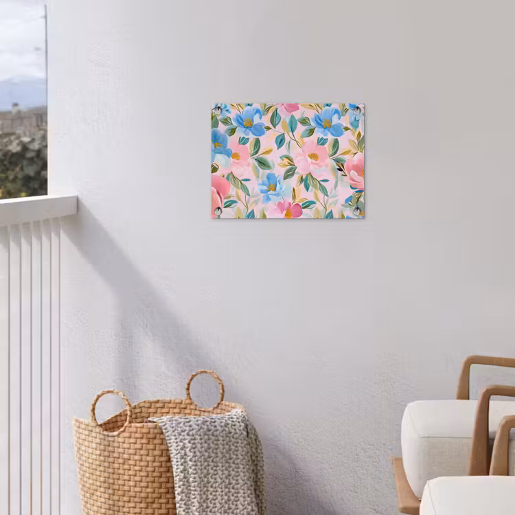 Blauw - Roze - Bloemen tuinposter los doek klein -sfeer8