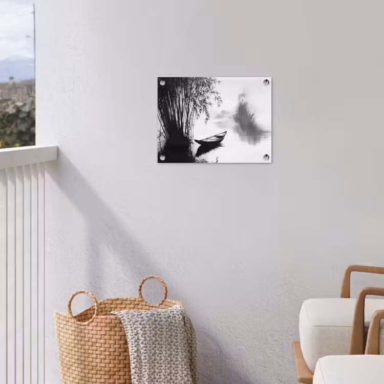 Boot - Rivier - Bamboe - Wit tuinposter los doek klein -sfeer8